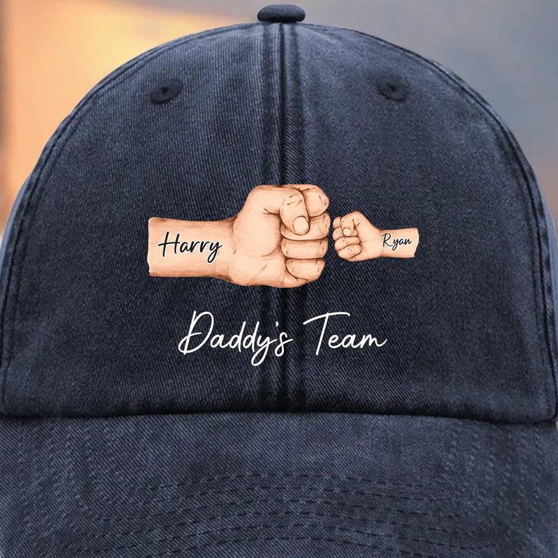 Custom Name Daddy's Team Gifts for Dads - Personalized Washed Baseball Cap