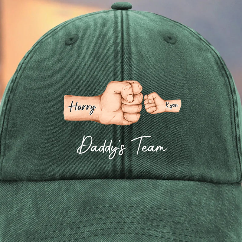 Custom Name Daddy's Team Gifts for Dads - Personalized Washed Baseball Cap
