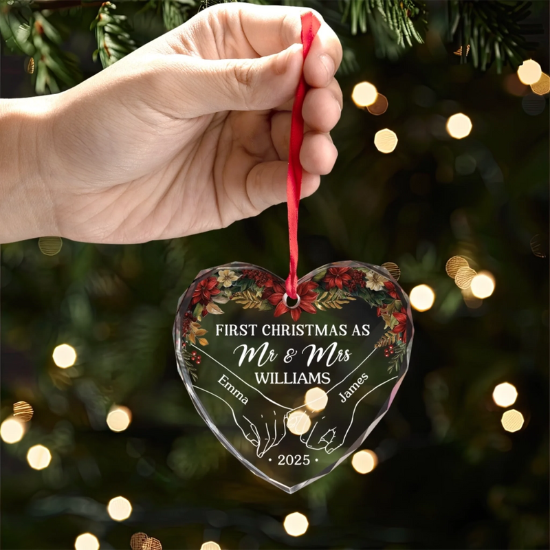 The Only Gift I Want This Year Is Your Presence - Couple Personalized Custom Heart Glass Ornament - Christmas Gift For Husband Wife, Anniversary, First Christmas