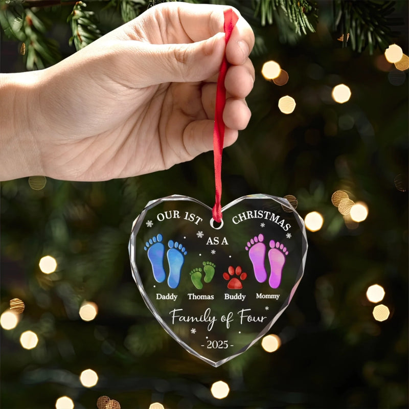 Custom Heart Glass Ornament - Personalized Christmas Birthday Gifts For Mom, Dad, Kids - Our First Christmas Together