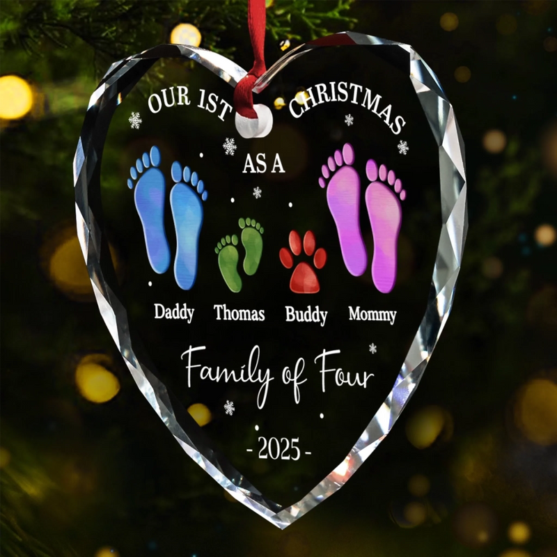 Custom Heart Glass Ornament - Personalized Christmas Birthday Gifts For Mom, Dad, Kids - Our First Christmas Together