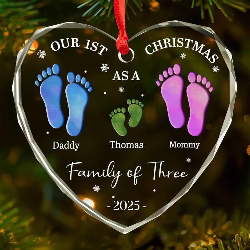 Custom Heart Glass Ornament - Personalized Christmas Birthday Gifts For Mom, Dad, Kids - Our First Christmas Together