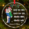 Custom Circle Glass Ornament - Personalized Anniversary Christmas Wedding Gifts For Husband And Wife, Him And Her - Our Forever Starts With A Kiss