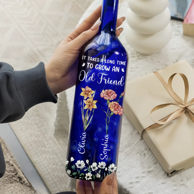 Custom Blue Bottle Lamp - Personalized Best Friend Birthday Gifts For Women, Besties, Sisters, BFF - A Light For Lifelong Friends