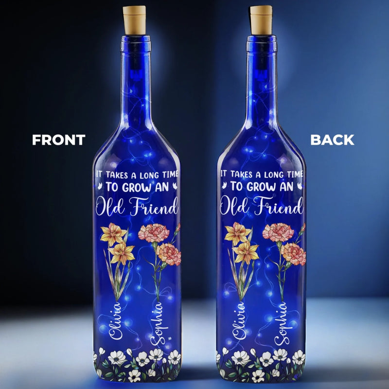 Custom Blue Bottle Lamp - Personalized Best Friend Birthday Gifts For Women, Besties, Sisters, BFF - A Light For Lifelong Friends