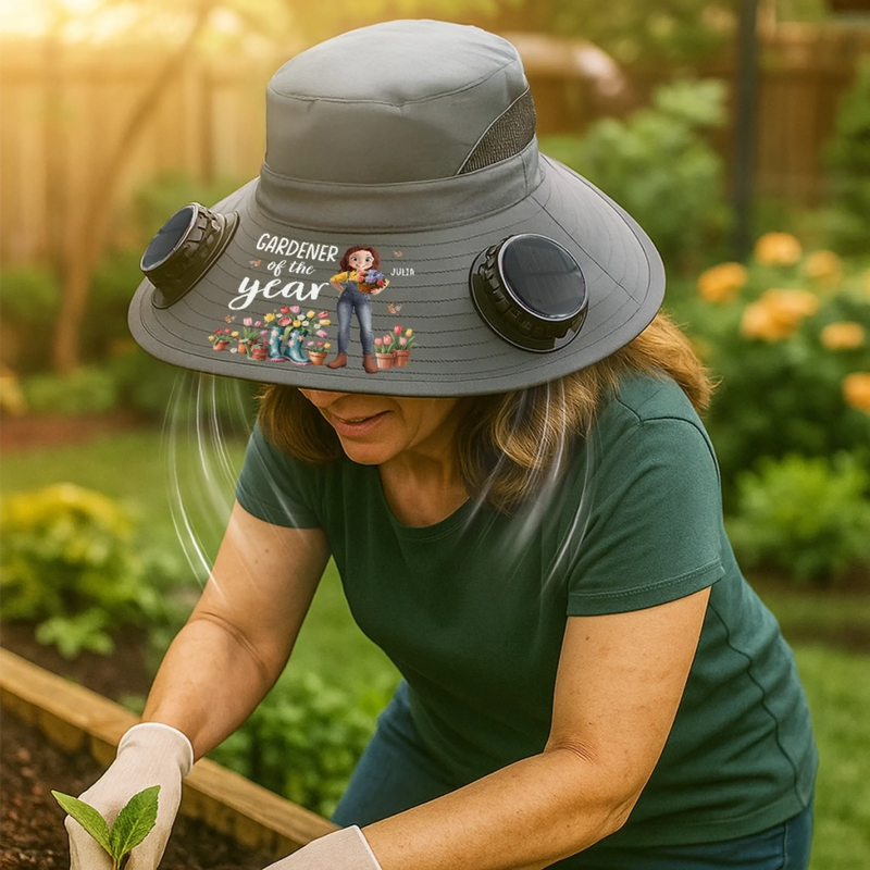 Custom Hat With Fans Solar Power - Personalized Garden Gifts For Gardeners - Plant Dreams, Grow Joy