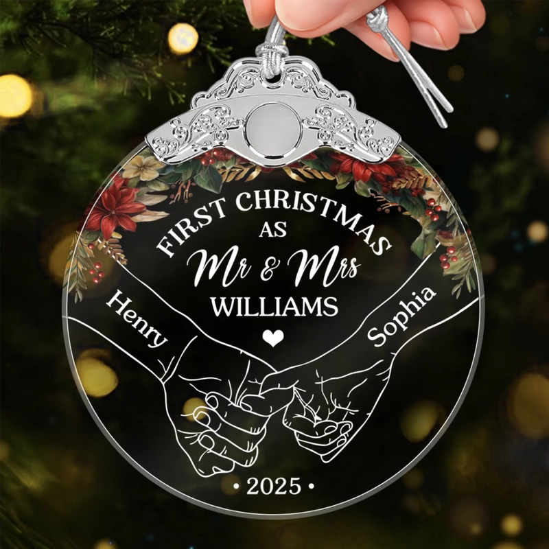 Custom Glass Ornament - Personalized Anniversary Christmas Wedding Gifts For Husband And Wife, Him And Her - Newlyweds’ First Christmas