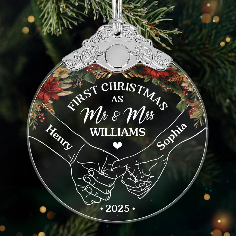 Custom Glass Ornament - Personalized Anniversary Christmas Wedding Gifts For Husband And Wife, Him And Her - Newlyweds’ First Christmas