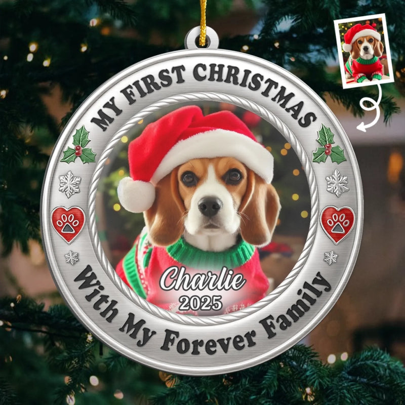 Custom Photo Metal Ornament - Personalized  Christmas Birthday Gifts For Dog Cat Lovers, Dog Dad And Mom, Cat Owners - Furever Family
