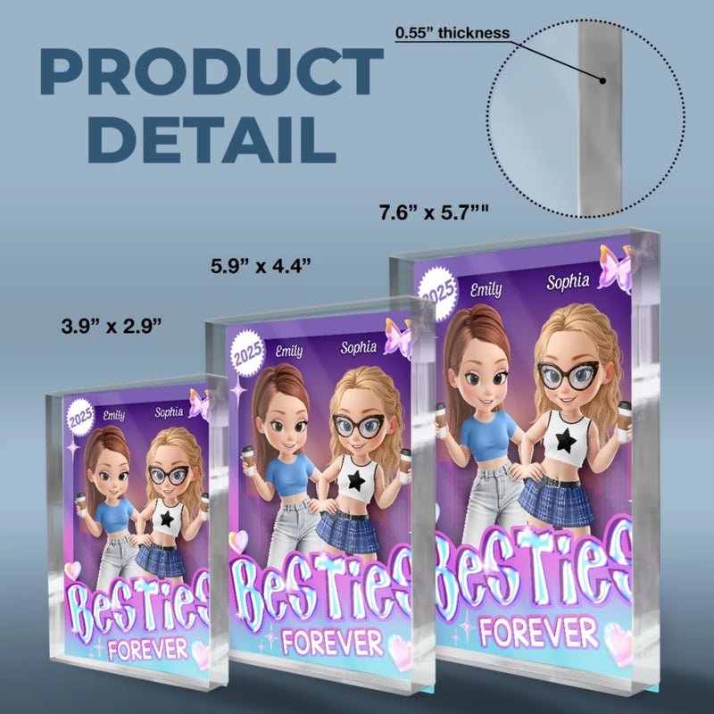 Custom Rectangle Shaped Acrylic Plaque - Personalized Best Friend Birthday Gifts For Women, Besties, Sisters, BFF - Besties Forever Stronger Together