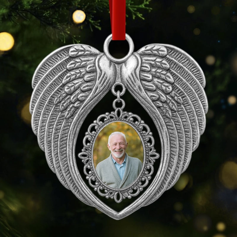 Custom Photo Metal Angel Wings Ornament - Personalized Memorial Sympathy Gifts For Loss Of Mom, Dad - Forever In Our Hearts
