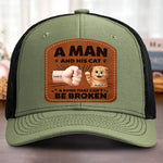 Custom Name Man and His Cat Gifts - Personalized Custom Shaped Leather Patch Cap