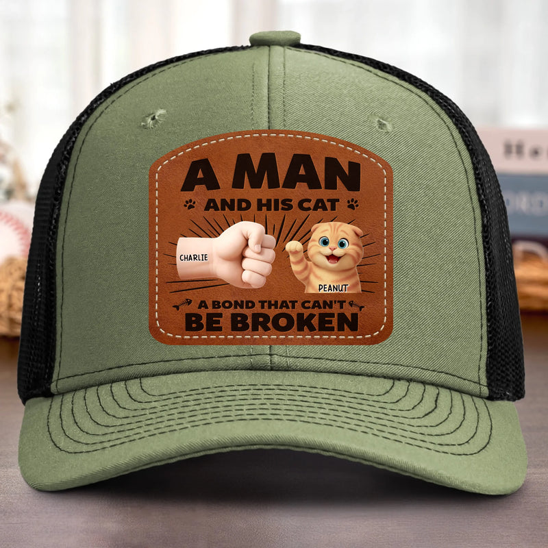 Custom Name Man and His Cat Gifts - Personalized Custom Shaped Leather Patch Cap