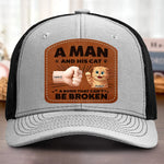 Custom Name Man and His Cat Gifts - Personalized Custom Shaped Leather Patch Cap
