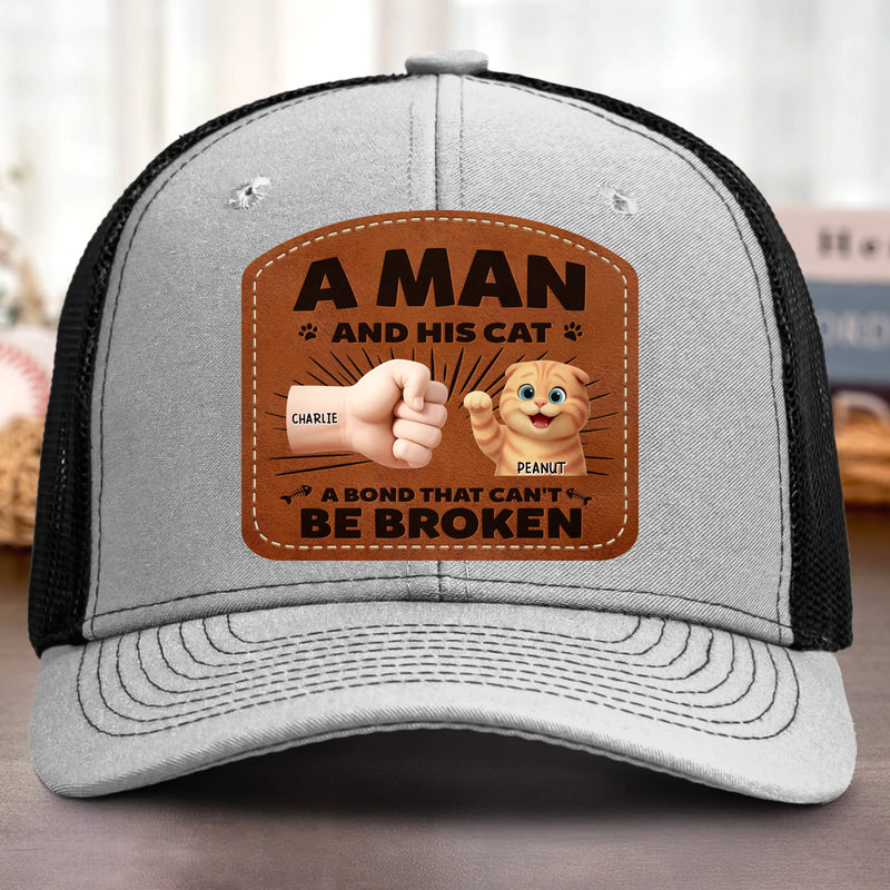 Custom Name Man and His Cat Gifts - Personalized Custom Shaped Leather Patch Cap