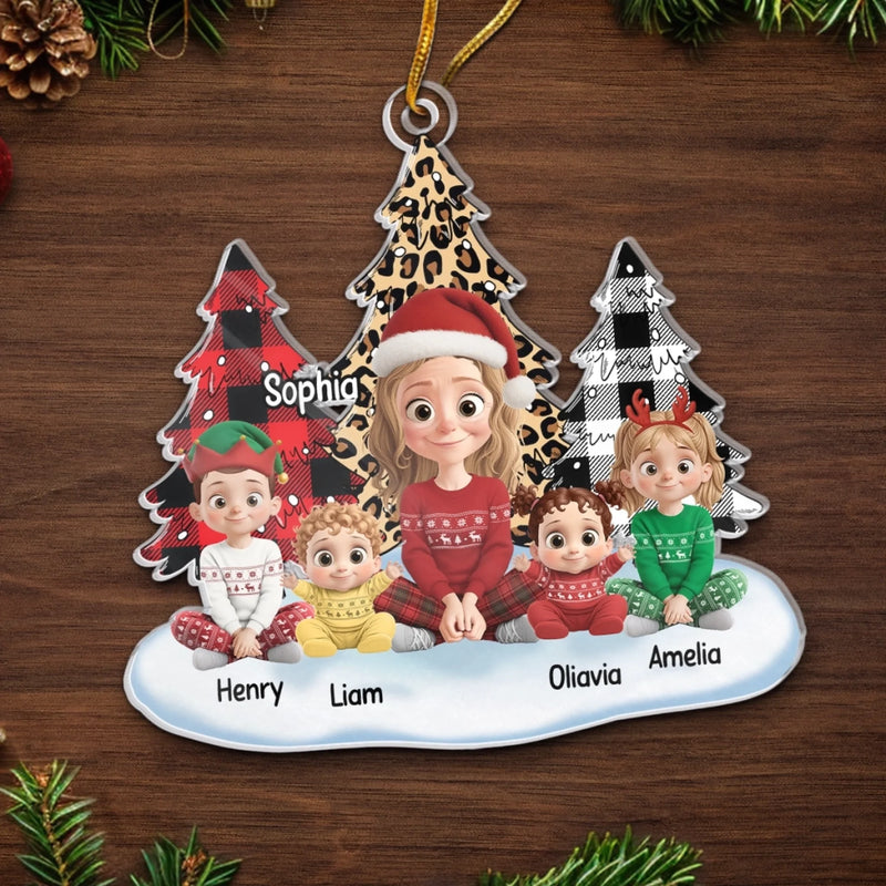 Custom Acrylic Ornament - Personalized Christmas Birthday Gifts For Mom, Grandma - Christmas Joy With The Kids