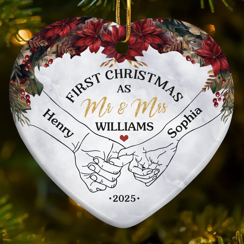 Custom Ceramic Ornament - Personalized Anniversary Christmas Wedding Gifts For Husband And Wife, Him And Her -  Forever Begins This Christmas