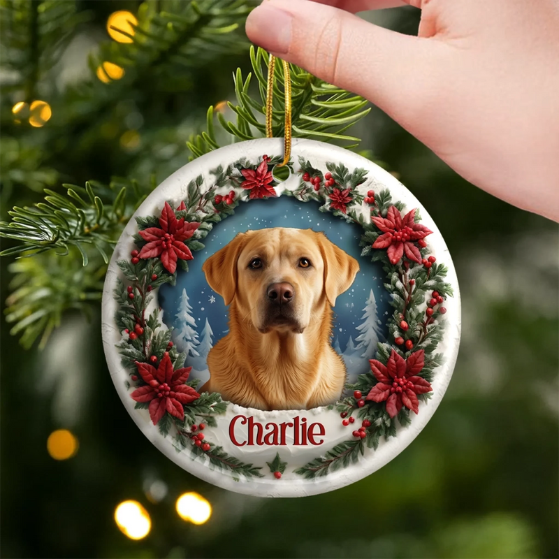 Custom Photo Ceramic Ornament - Personalized Pet Memorial Sympathy Gifts For Dogs, Cats - Forever Loved Never Forgotten