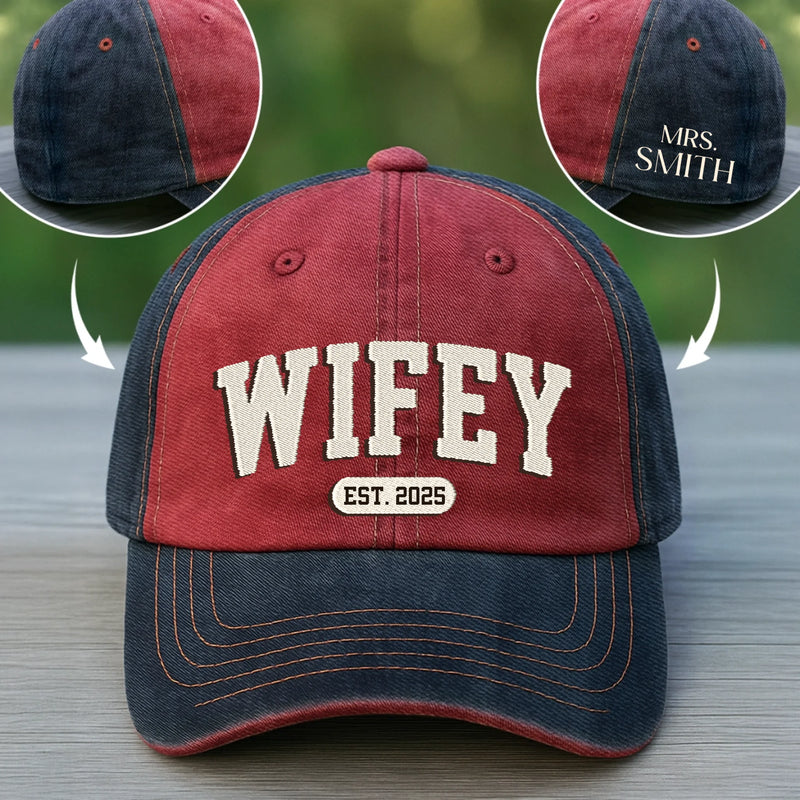 Custom Embroidered Effect Washed Denim Baseball Cap - Personalized Anniversary Wedding Gifts For Husband And Wife, Him And Her - Married Life, Best Life