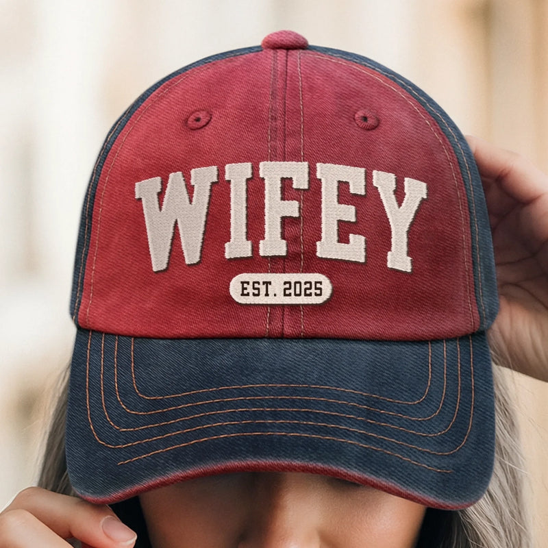 Custom Embroidered Effect Washed Denim Baseball Cap - Personalized Anniversary Wedding Gifts For Husband And Wife, Him And Her - Married Life, Best Life
