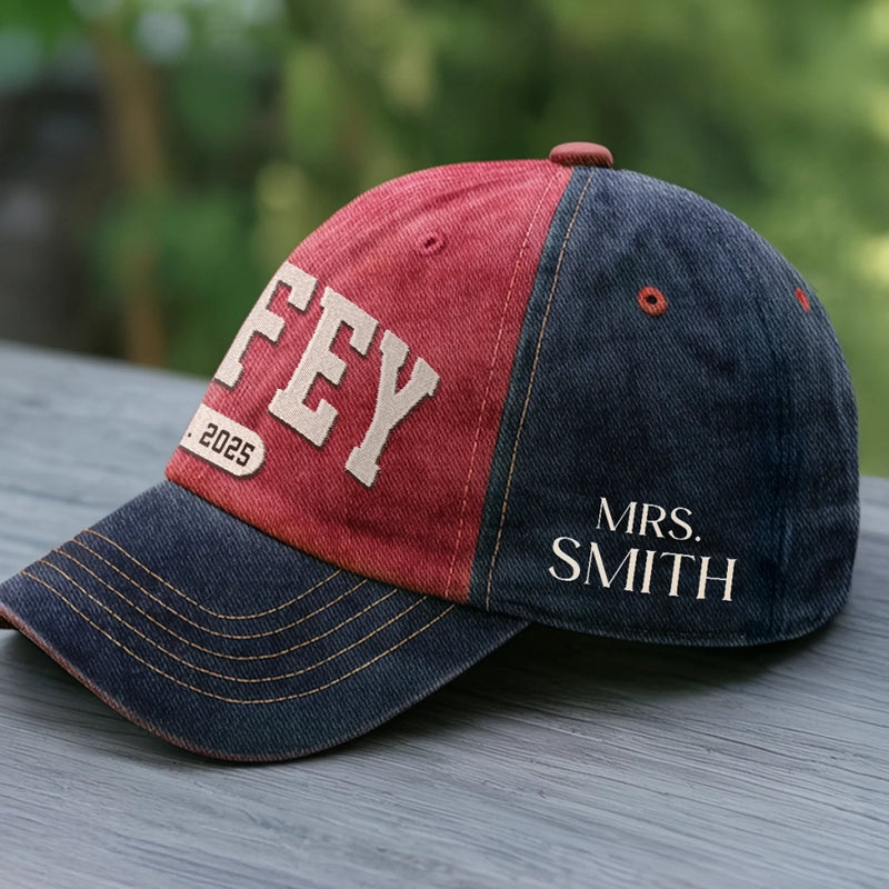 Custom Embroidered Effect Washed Denim Baseball Cap - Personalized Anniversary Wedding Gifts For Husband And Wife, Him And Her - Married Life, Best Life
