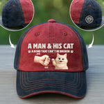 Custom Man and His Cat Gifts for Cat Lovers - Personalized Printed Front & Side Washed Cap