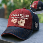 Custom Man and His Cat Gifts for Cat Lovers - Personalized Printed Front & Side Washed Cap