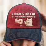 Custom Man and His Cat Gifts for Cat Lovers - Personalized Printed Front & Side Washed Cap