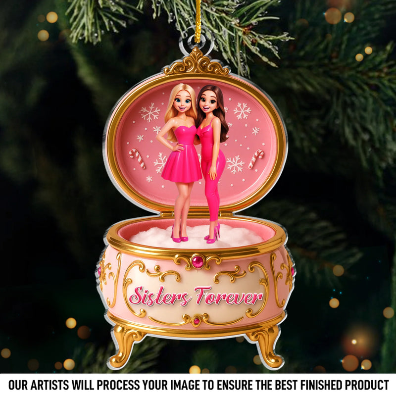 Custom Photo Acrylic Ornament - Personalized Christmas Best Friend Birthday Gifts For Women, Besties, Sisters, BFF - Forever Besties In Pink