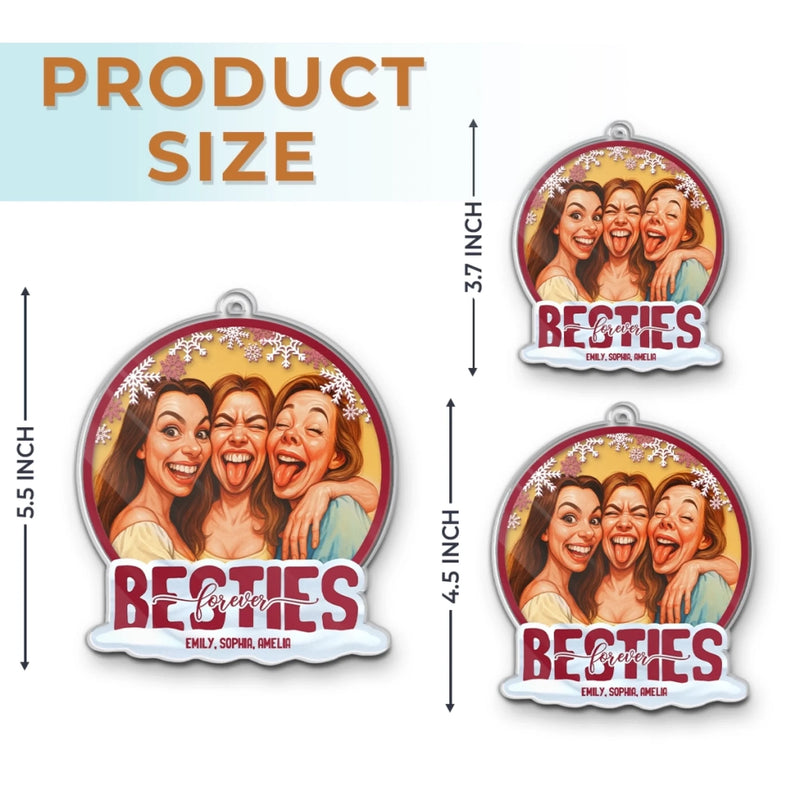 Custom Photo Funny Caricature Acrylic Ornament - Personalized Christmas Best Friend Birthday Gifts For Women, Besties, Sisters, BFF - Forever Connected