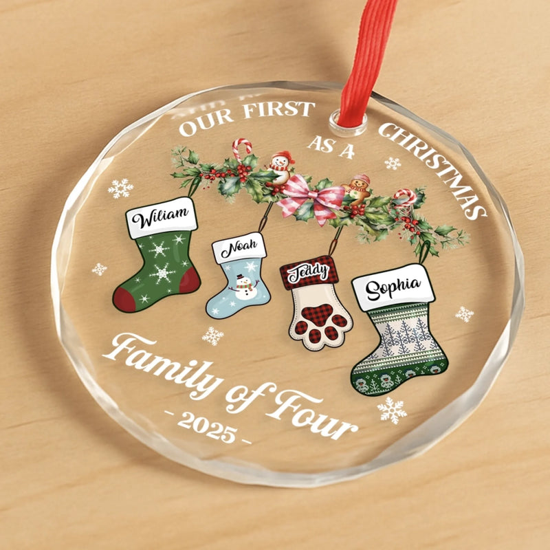 Custom Circle Glass Ornament - Personalized Christmas Birthday Gifts For Mom, Dad, Kids - Our First Christmas Together