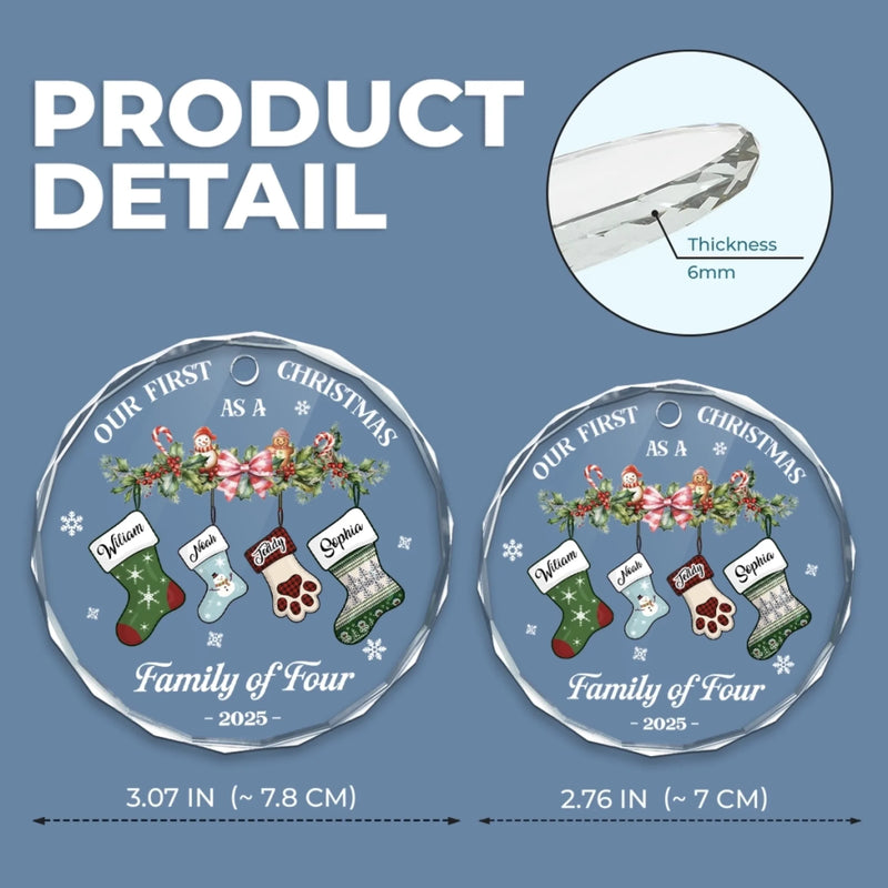 Custom Circle Glass Ornament - Personalized Christmas Birthday Gifts For Mom, Dad, Kids - Our First Christmas Together