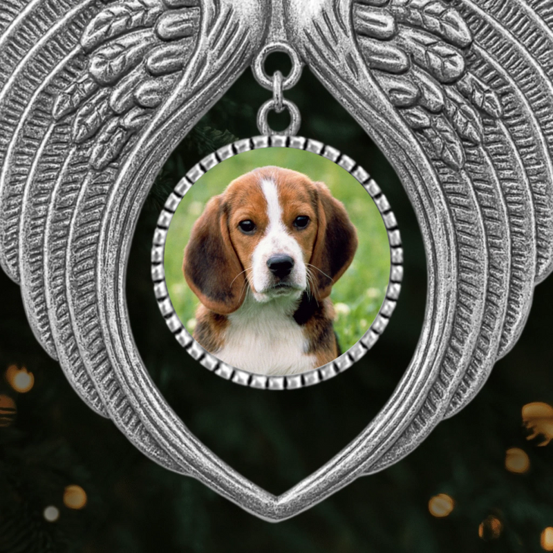Custom Pet Photo Angel Wings Christmas Gifts for Dog Lovers - Personalized Round Angel Wings Ornament
