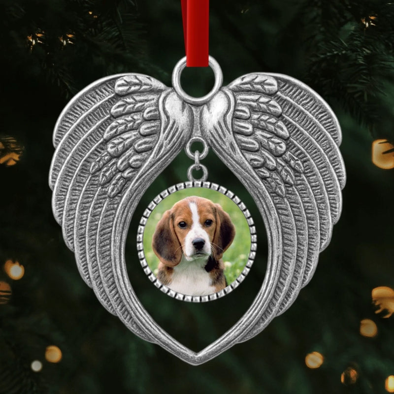 Custom Photo Metal Angel Wings Ornament - Personalized Pet Memorial Sympathy Gifts For Dogs, Cats - Forever Loved, Never Forgotten