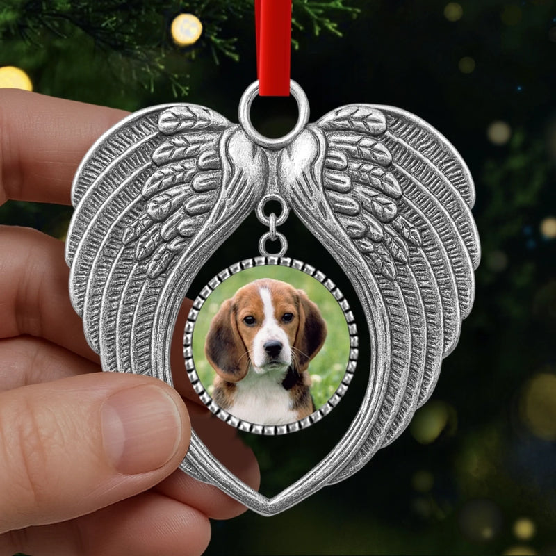 Custom Photo Metal Angel Wings Ornament - Personalized Pet Memorial Sympathy Gifts For Dogs, Cats - Forever Loved, Never Forgotten