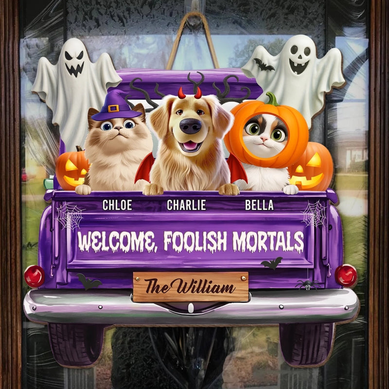 Custom Wood Sign - Personalized Halloween Birthday Gifts For Dog Cat Lovers, Dog Dad And Mom, Cat Owners - Trick Or Treat, Paws On Repeat