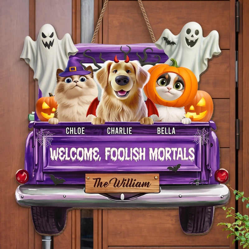 Custom Wood Sign - Personalized Halloween Birthday Gifts For Dog Cat Lovers, Dog Dad And Mom, Cat Owners - Trick Or Treat, Paws On Repeat