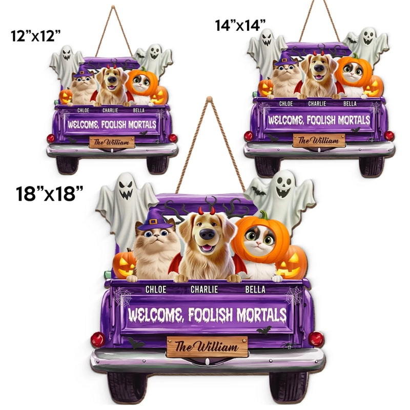 Custom Wood Sign - Personalized Halloween Birthday Gifts For Dog Cat Lovers, Dog Dad And Mom, Cat Owners - Trick Or Treat, Paws On Repeat