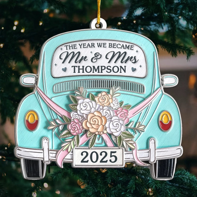 Custom Metal Ornament - Personalized Anniversary Christmas Wedding Gifts For Husband And Wife, Him And Her - Driving Into Forever Together