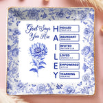 Custom Name Christian Floral Scripture Gift - Personalized Full-print Jewelry Dish