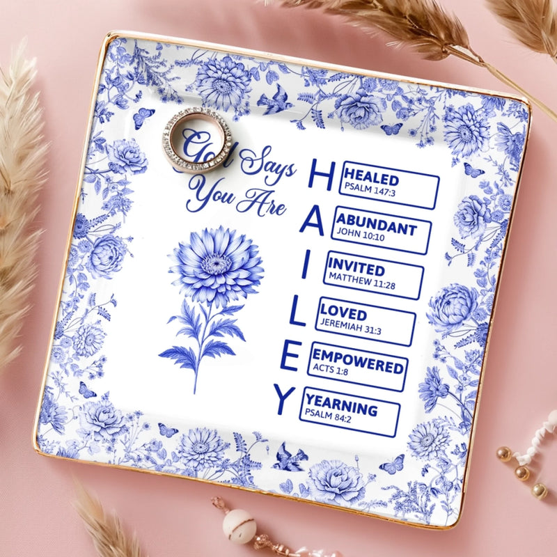 Custom Full-Print Jewelry Dish - Personalized Best Friend Birthday Gifts For Women, Besties, Sisters, BFF  - Blessed And Loved