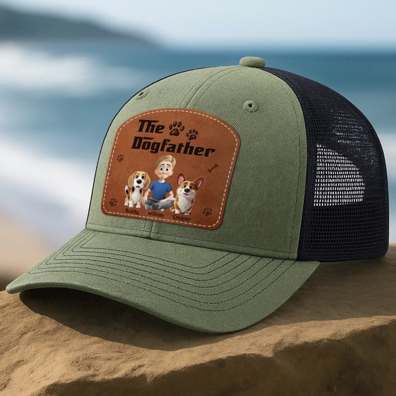 Custom Name Dogfather Gifts for Dog Lovers - Personalized Custom Shaped Leather Patch Cap