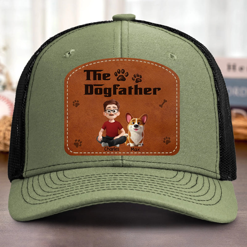 Custom Name Dogfather Gifts for Dog Lovers - Personalized Custom Shaped Leather Patch Cap