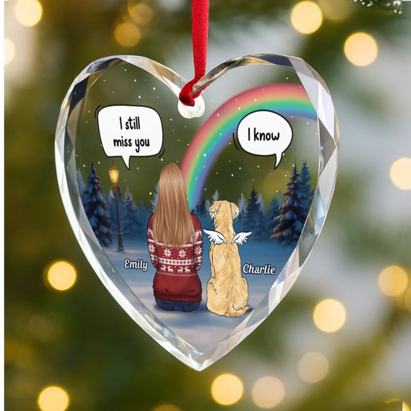 Custom Heart Glass Ornament -  Personalized Pet Christmas Memorial Sympathy Gifts For Dogs, Cats - Still With Me