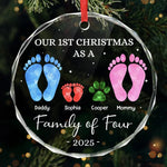 Custom First Christmas Family of Four Gifts - Personalized Glass Ornament