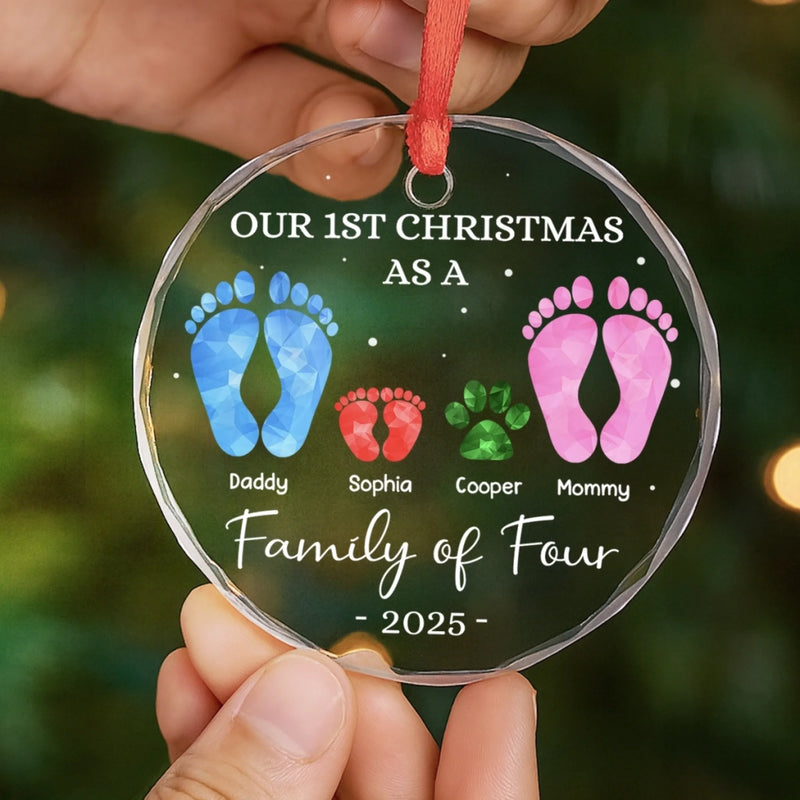 Custom Circle Glass Ornament - Personalized Christmas Birthday Gifts For Mom, Dad, Kids - Our First Christmas