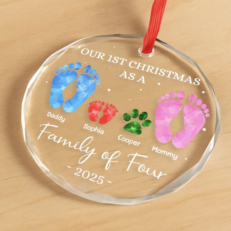 Custom Circle Glass Ornament - Personalized Christmas Birthday Gifts For Mom, Dad, Kids - Our First Christmas