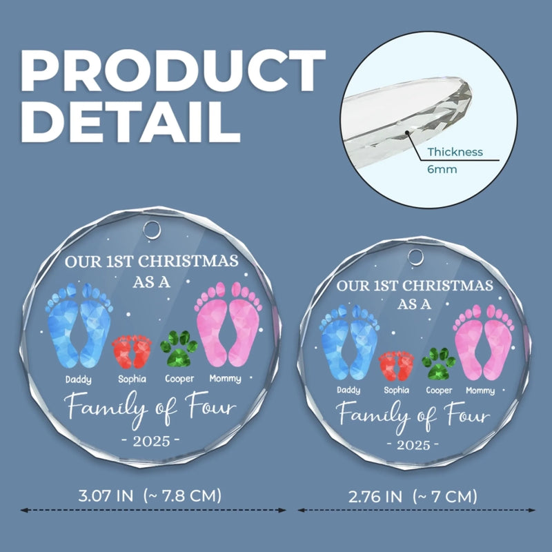 Custom Circle Glass Ornament - Personalized Christmas Birthday Gifts For Mom, Dad, Kids - Our First Christmas