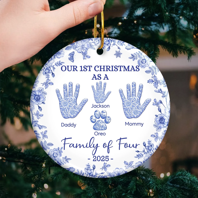 Custom Family Handprint Christmas Gifts - Personalized Ceramic Ornament