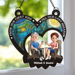 Custom Name First Kiss Love Gifts for Couples - Personalized Suncatcher Ornament